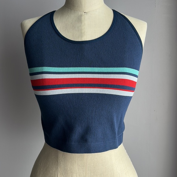 Colsie Tops - Colsie ribbed crop tank with striped front and adjustable back strap